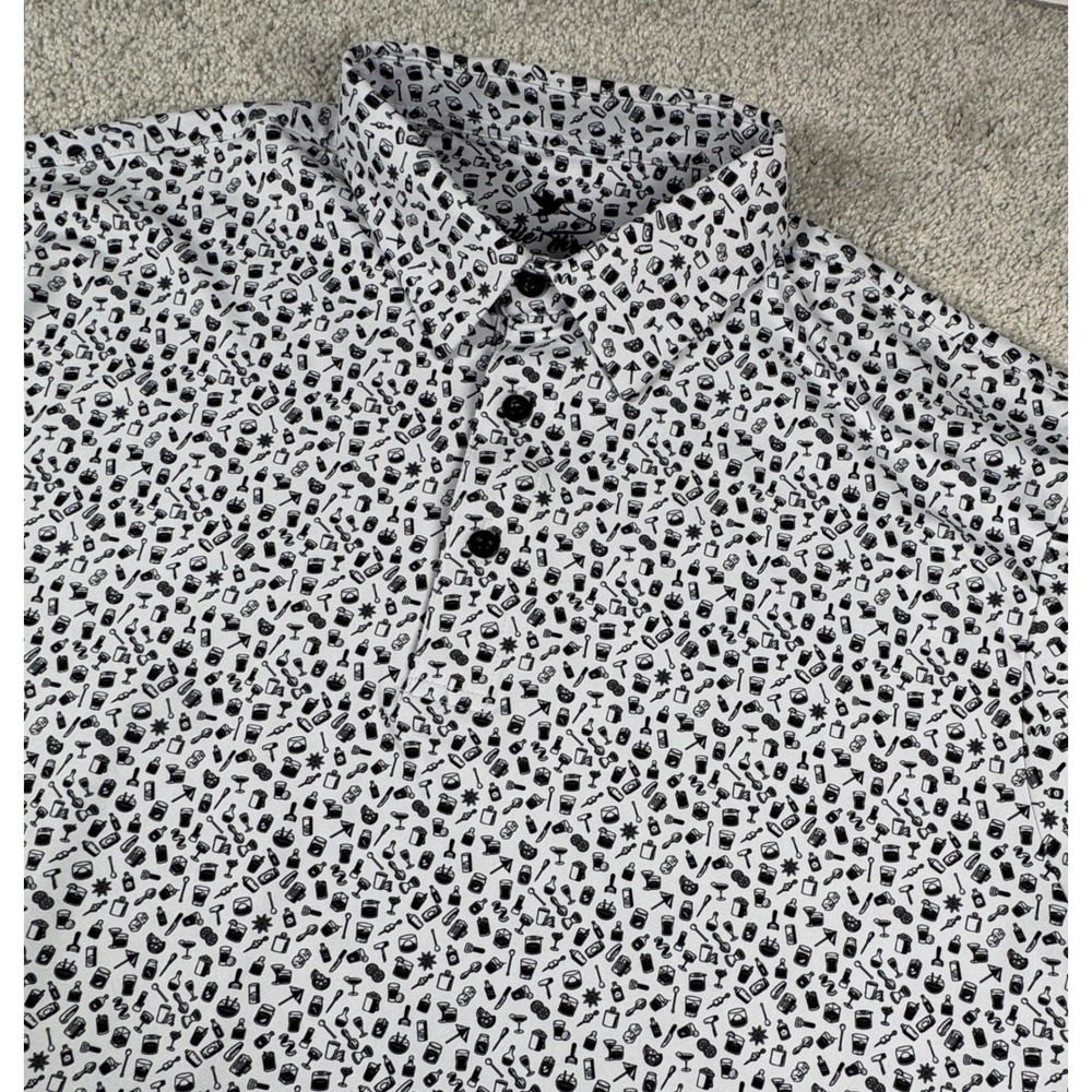 Birdie Threads Polo Shirt Mens M White Cocktail Barware Print Golf Performance